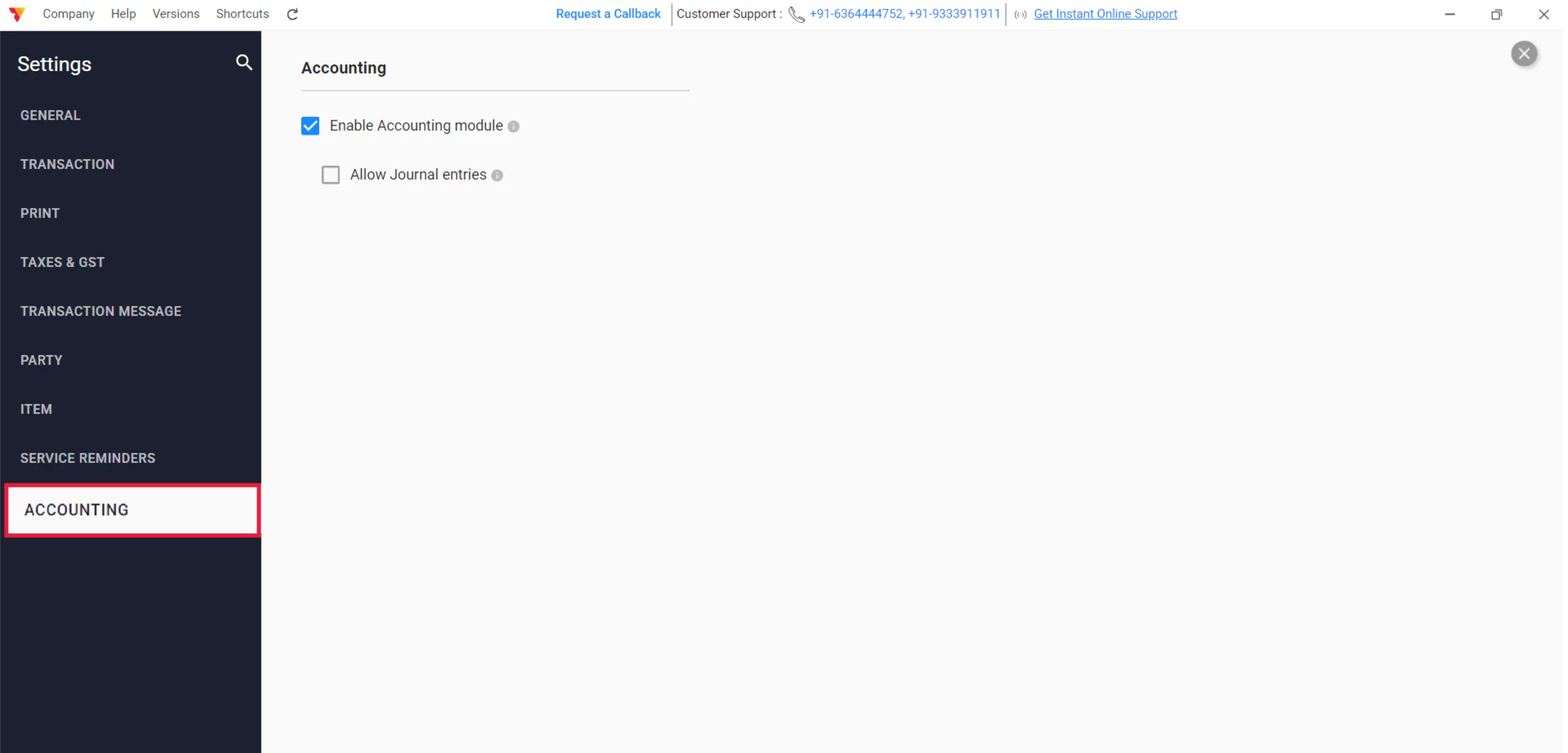 Enable Accounting Module