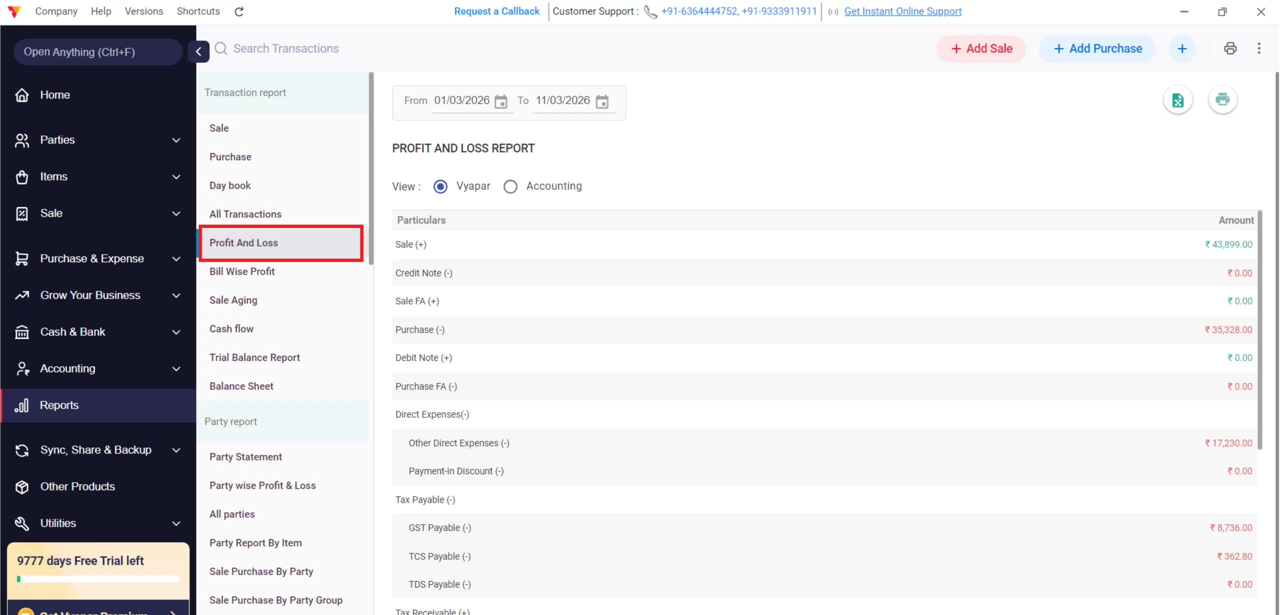  Select Profit and Loss 