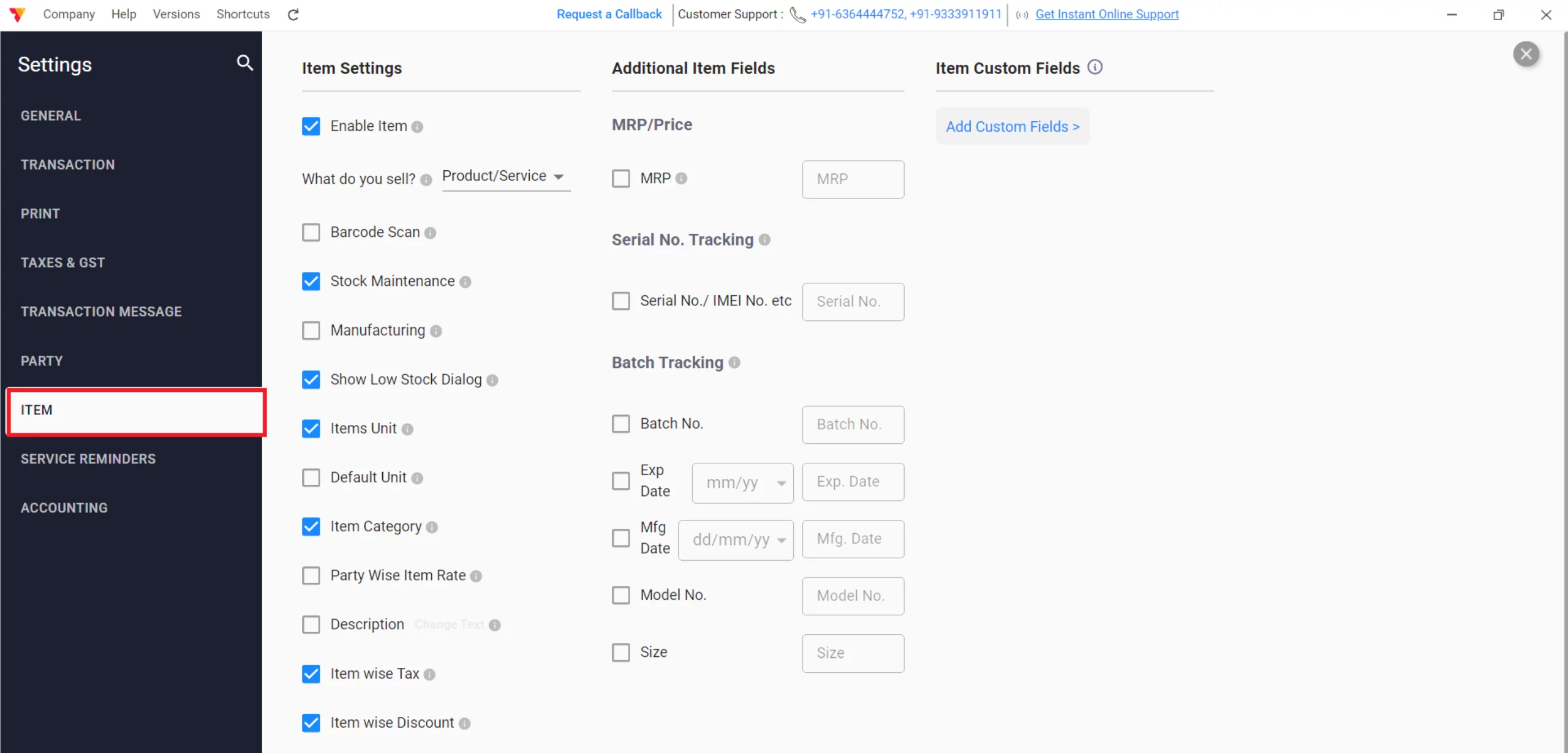  Access Item Settings