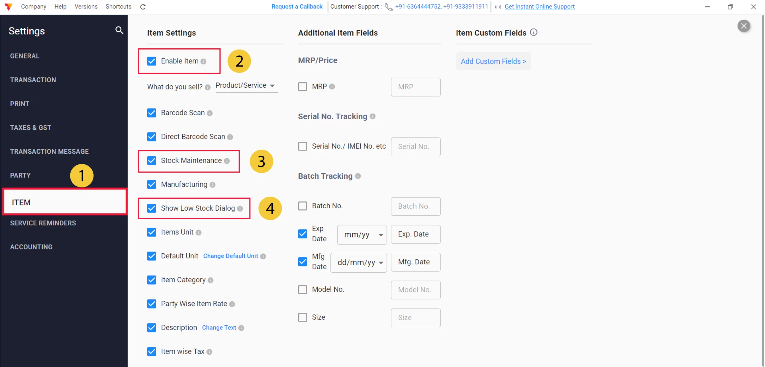 Enable Items & Low Stock Dialogue