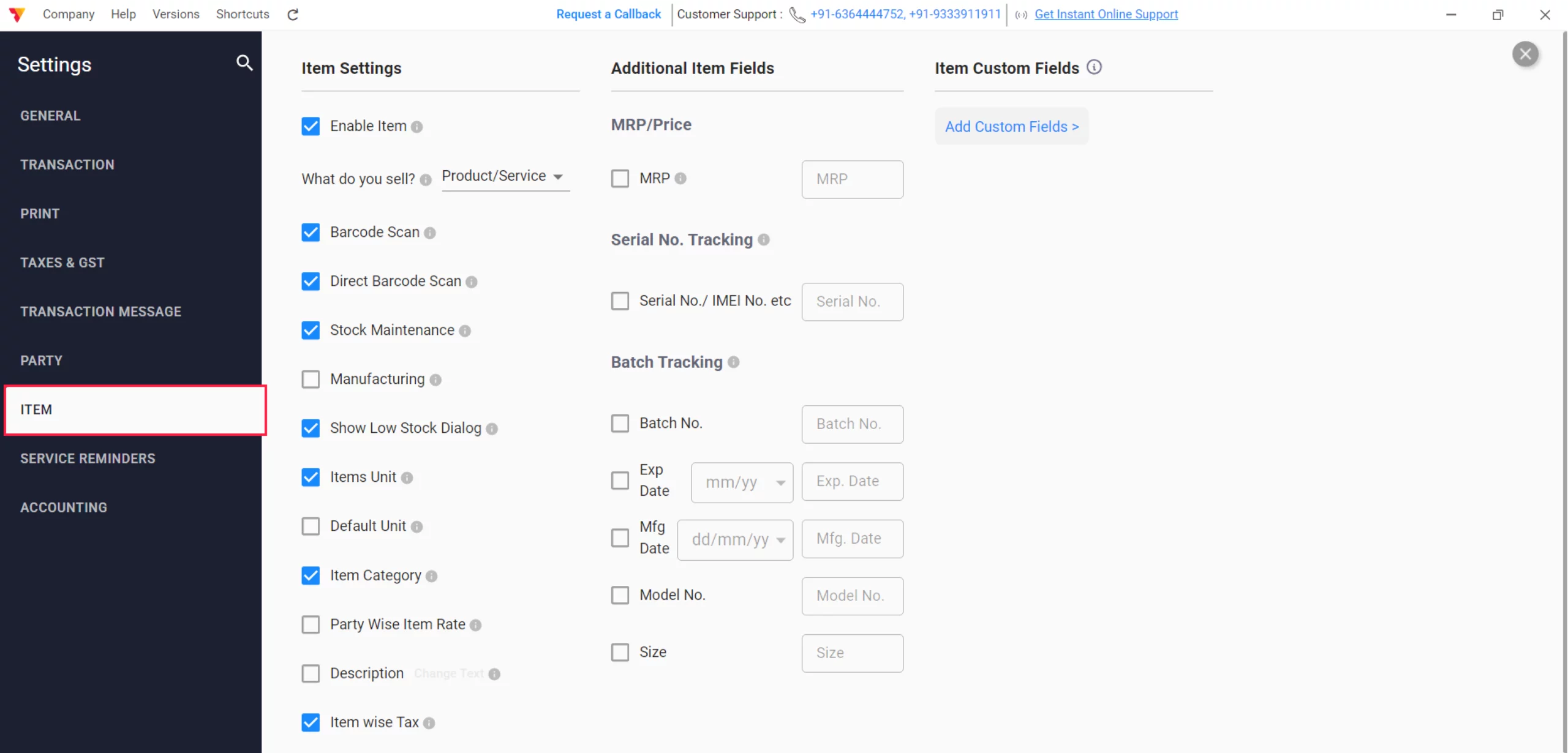 Access Item Settings