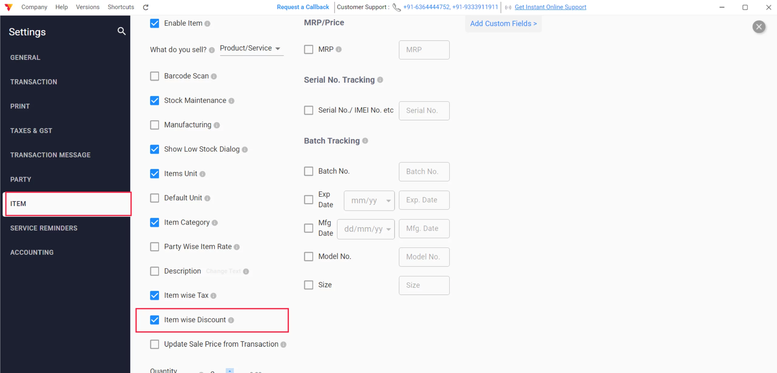 Enable Item Discount