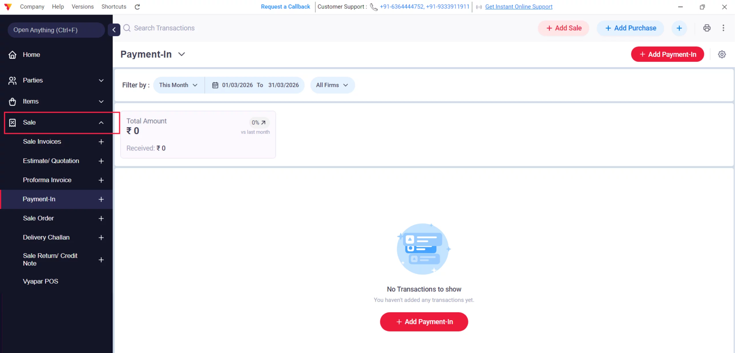 Navigate to Sale Menu