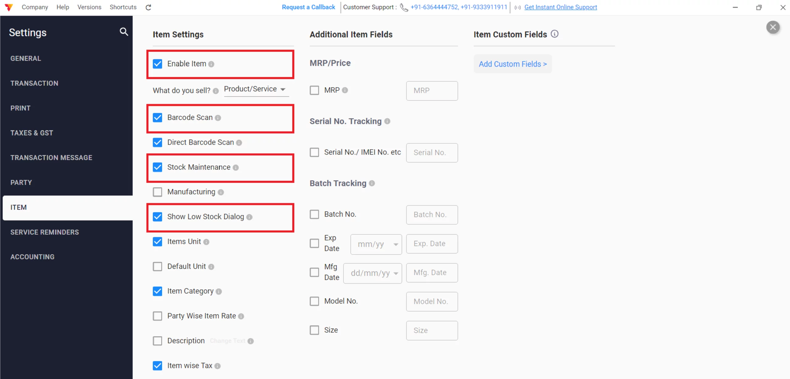  Configure Core Item Features