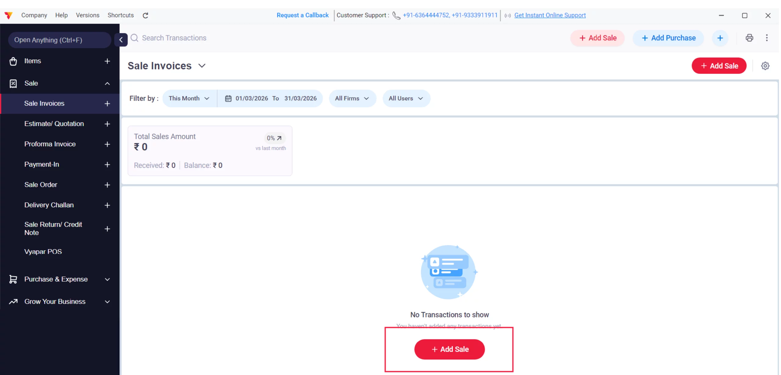 Navigate to “Add Sale”