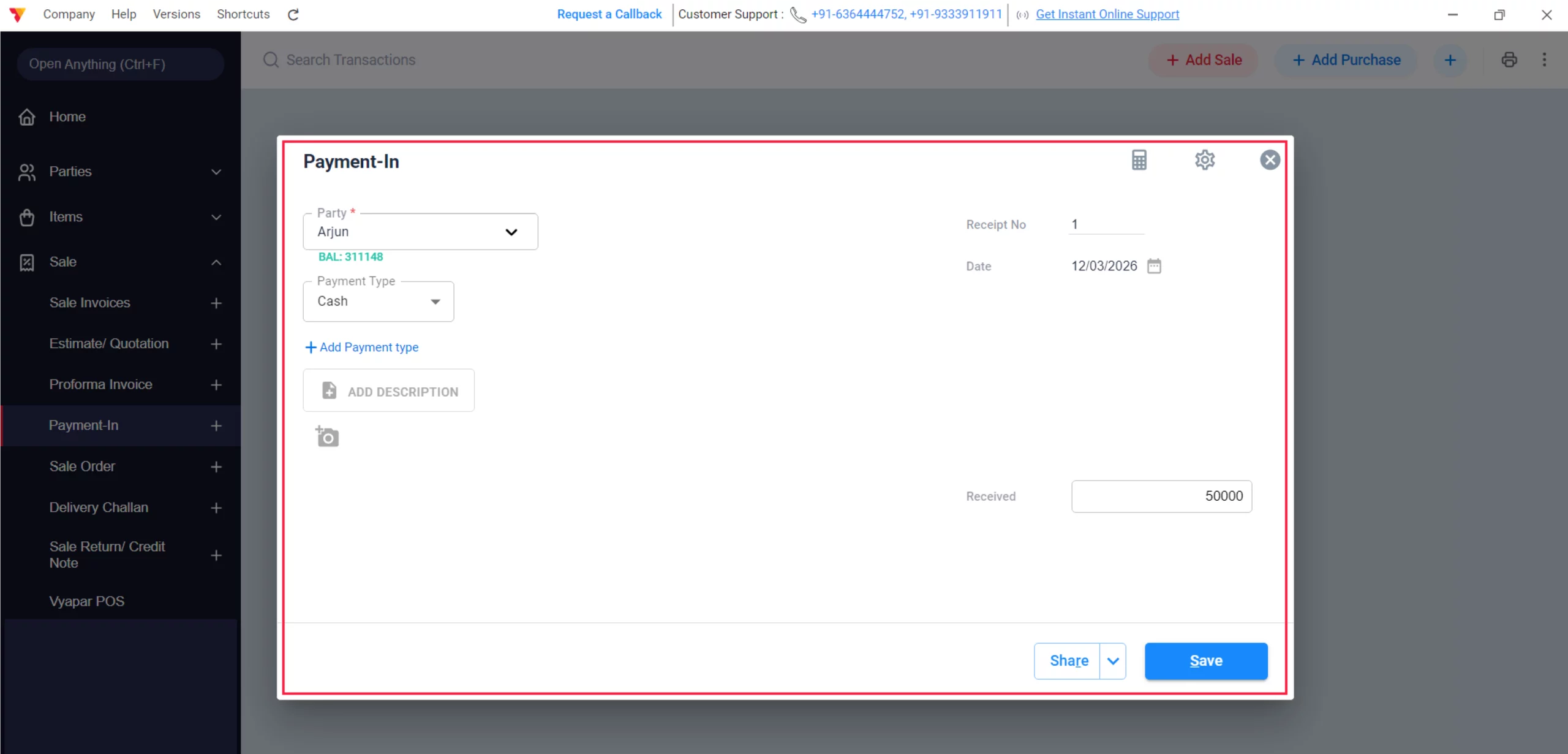 Record Payment-In & Save 
