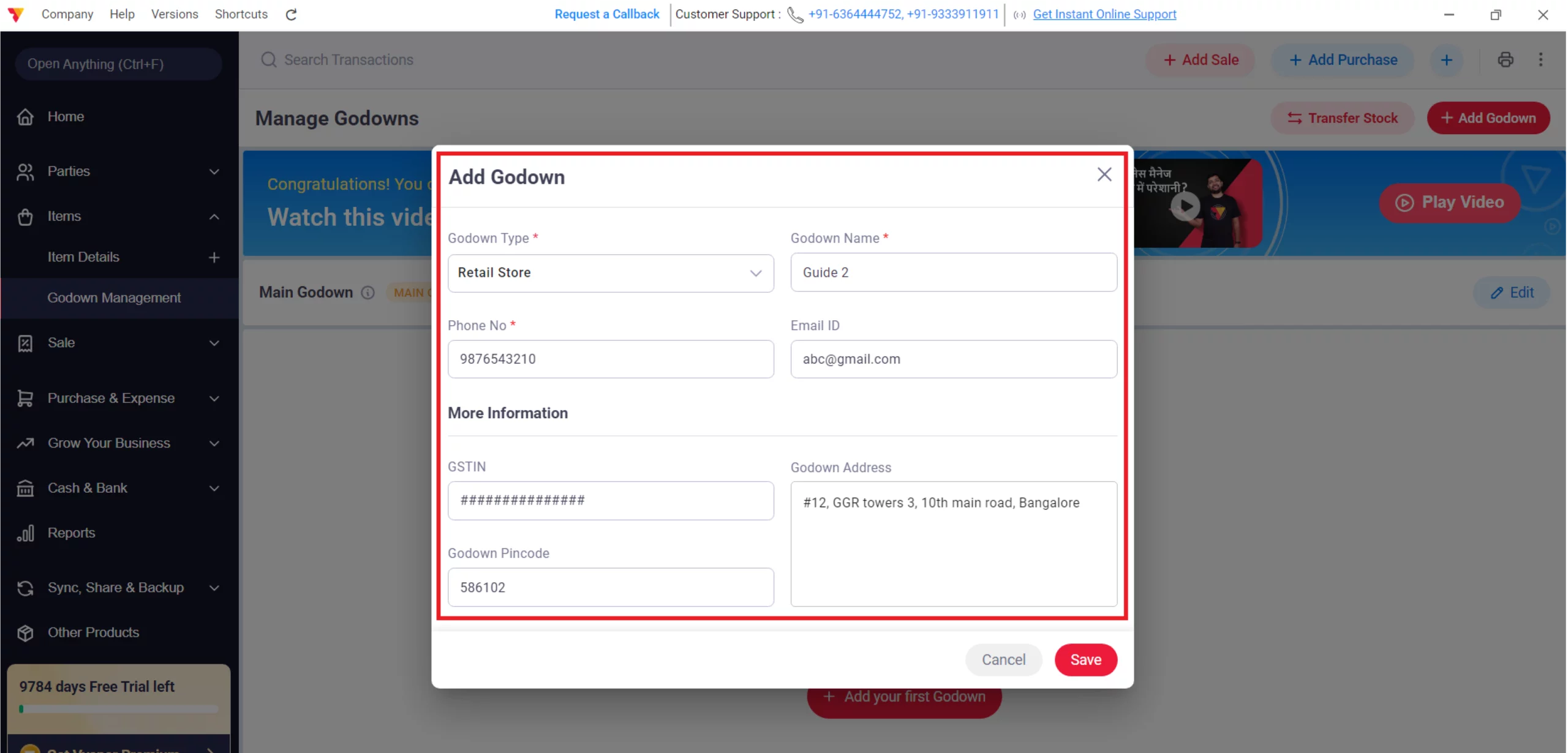 Add a Godown Details