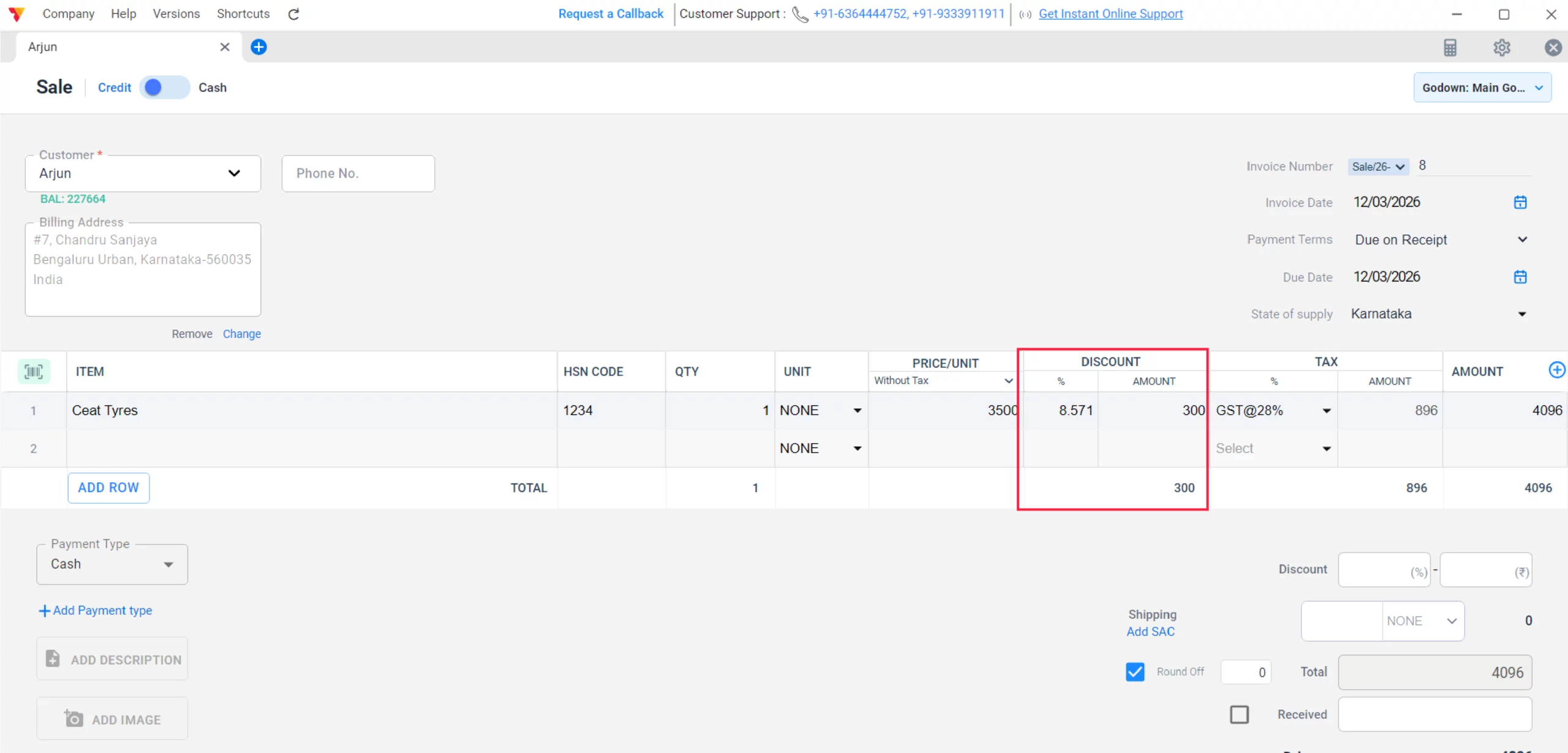 Add Item details with item-wise discount