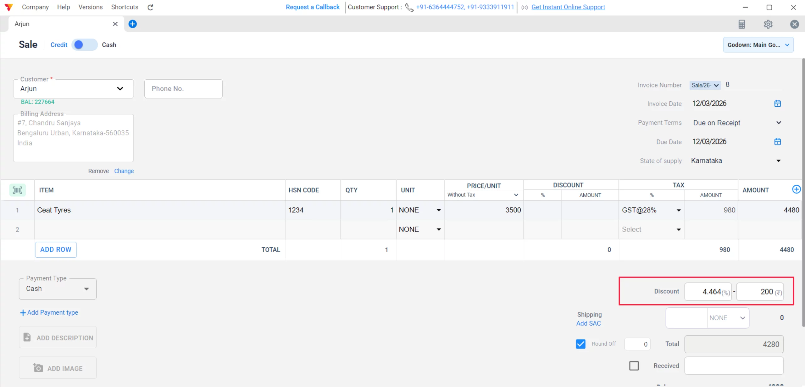 Transaction-wise discount