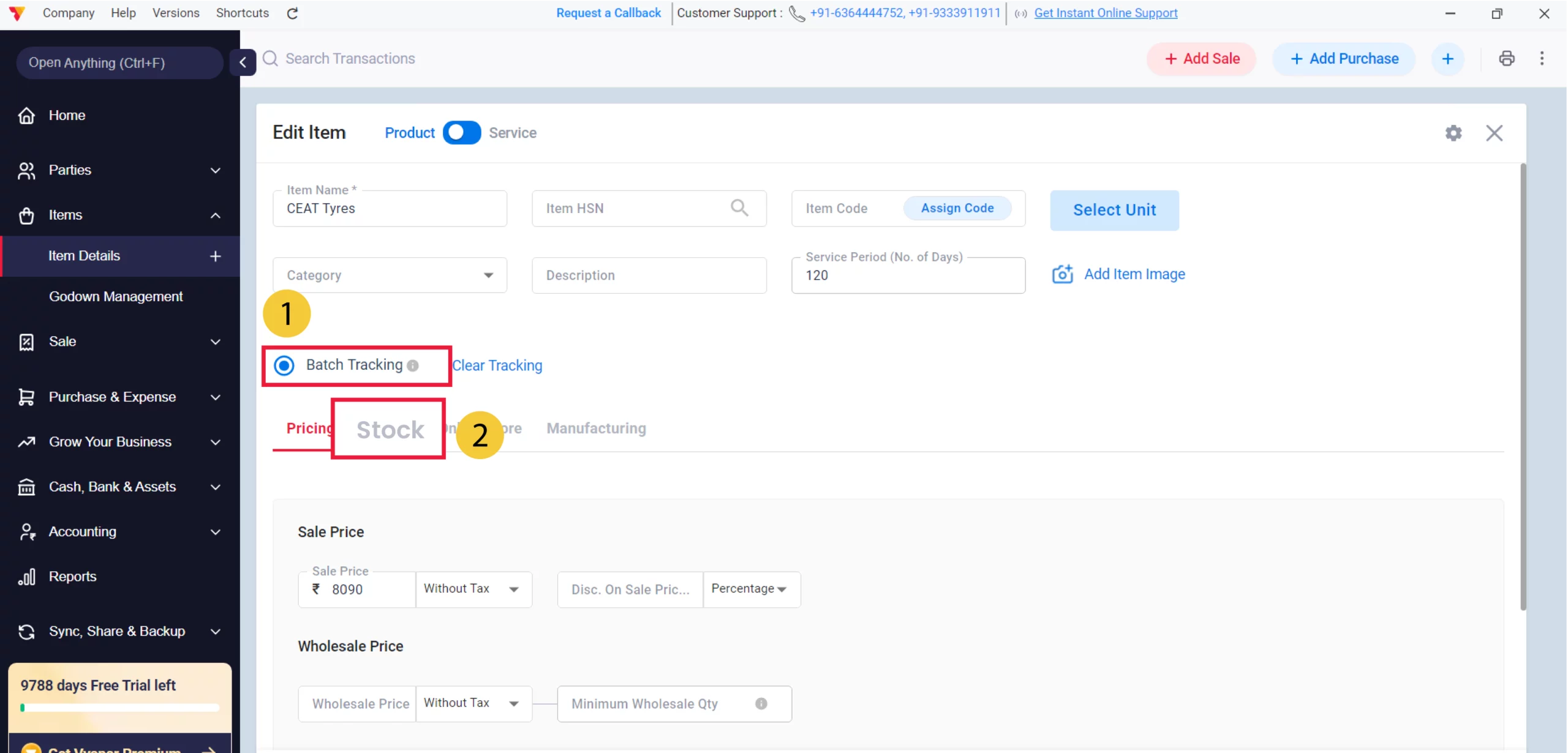 Enable Batch or Serial Tracking for the Item