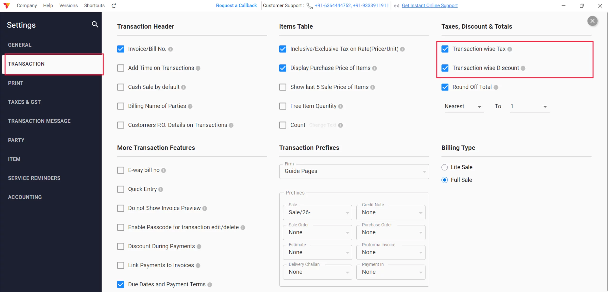 Setup- Transaction Settings 