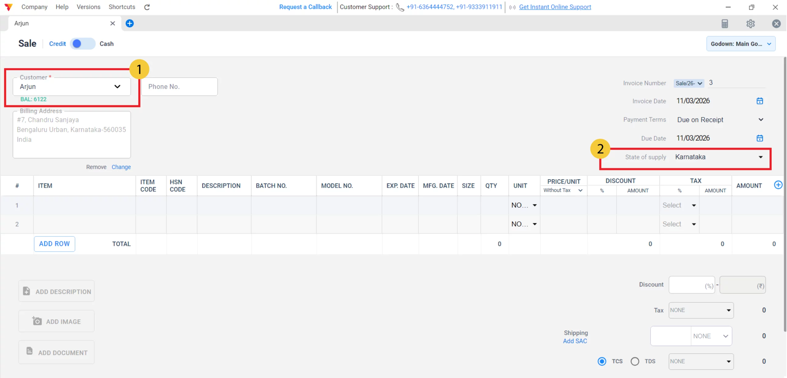Select or Add Customer