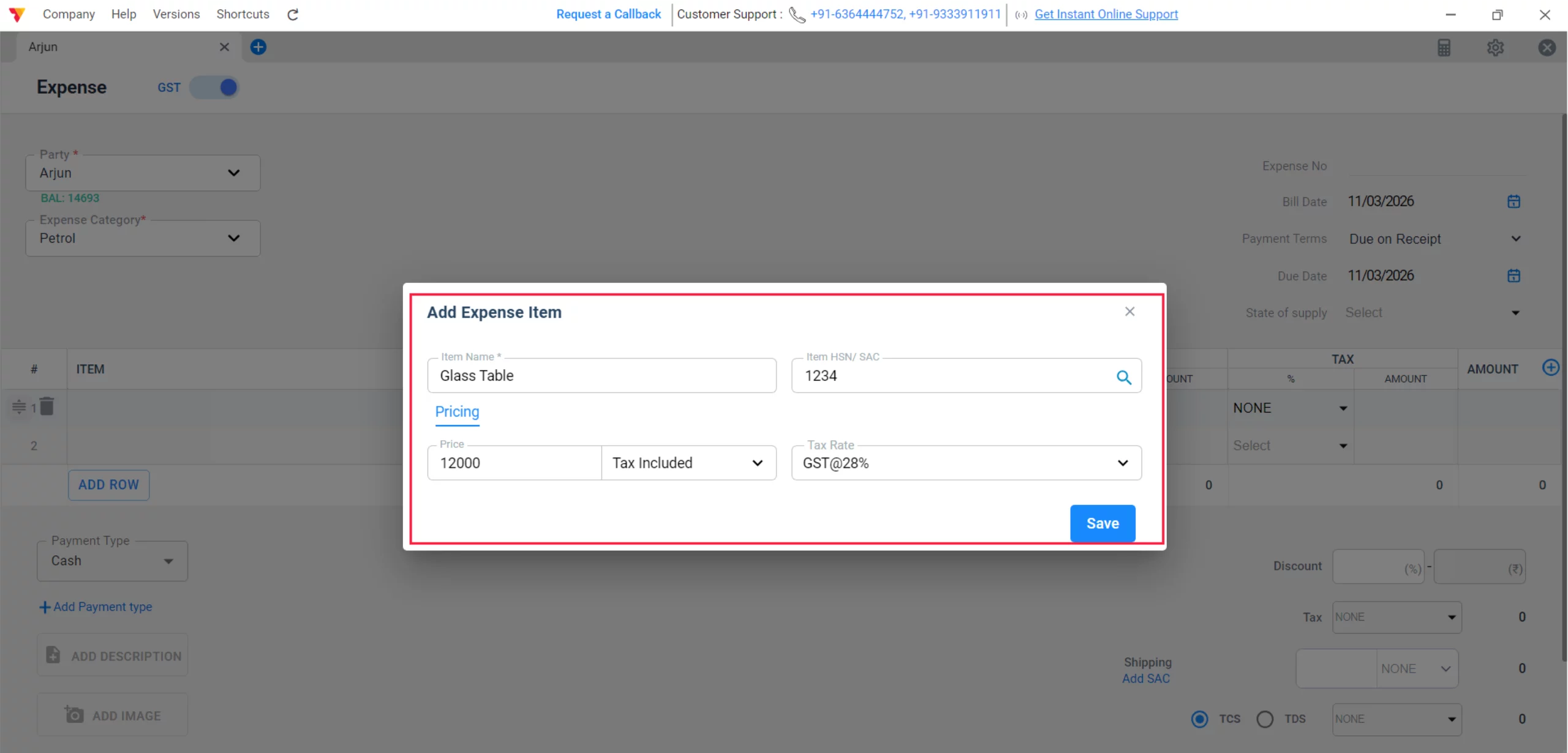 Create New Expense Item 