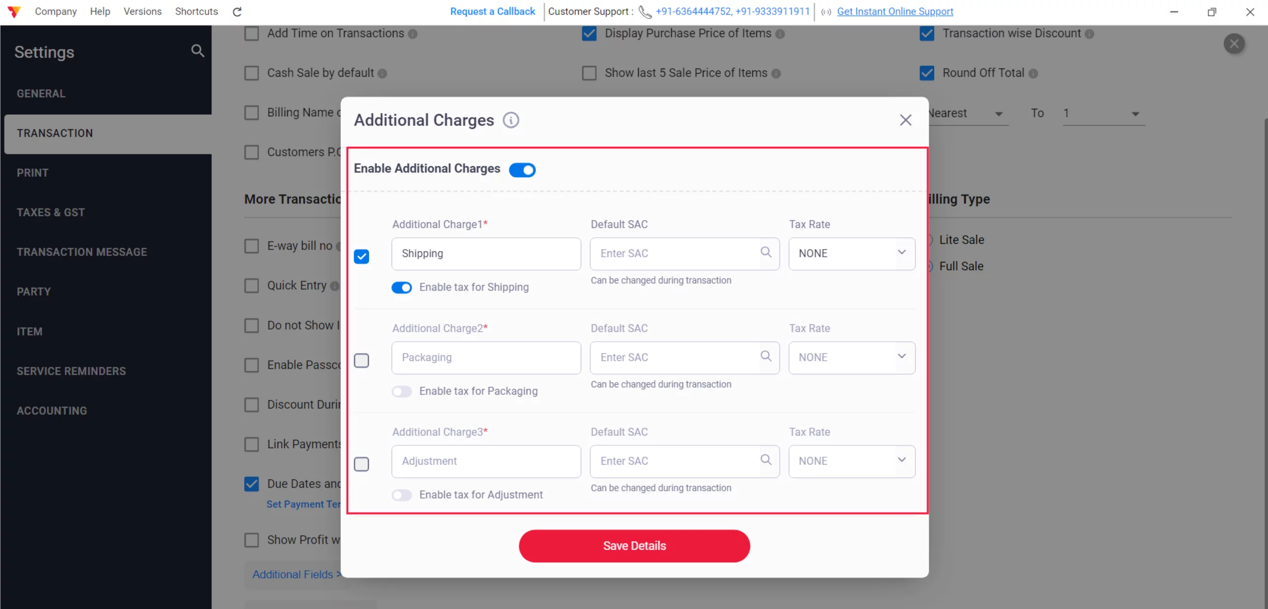 Set up Additional Charges