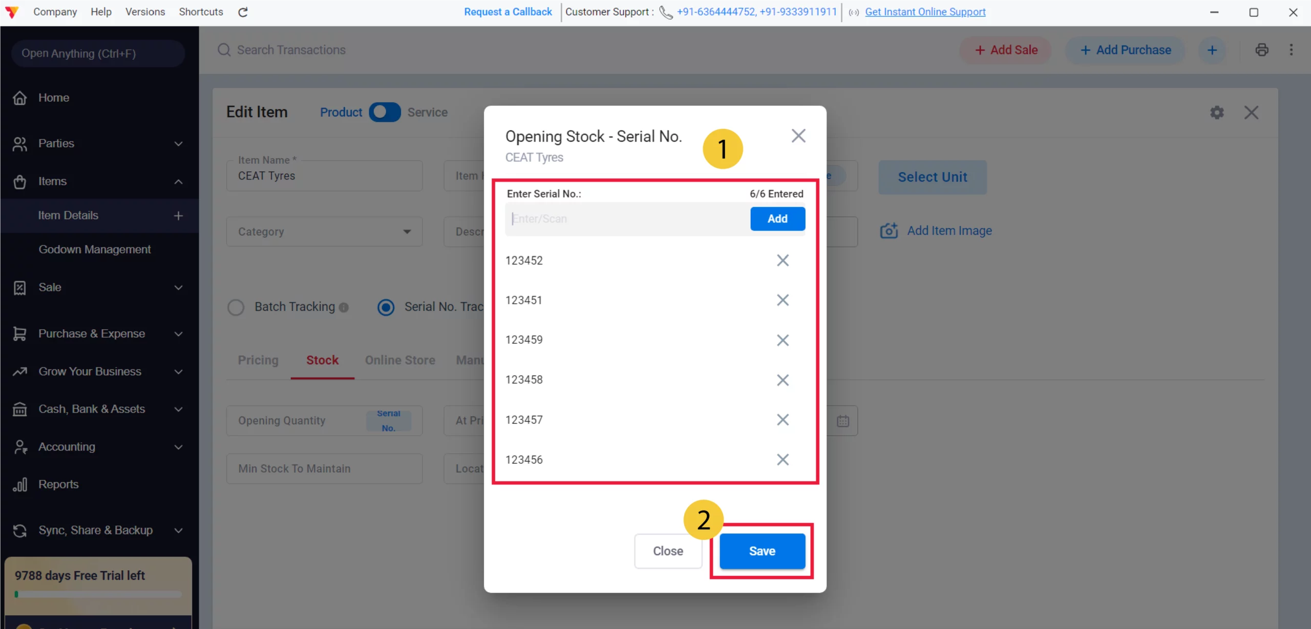 Add Serial No Details