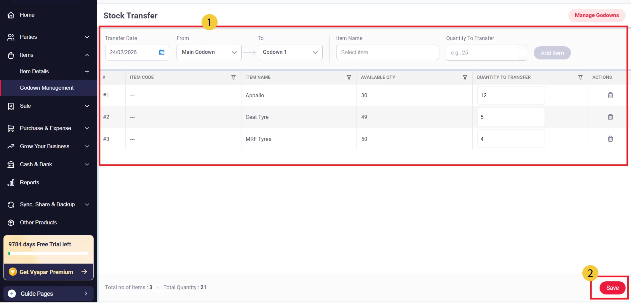 Perform Stock Transfer