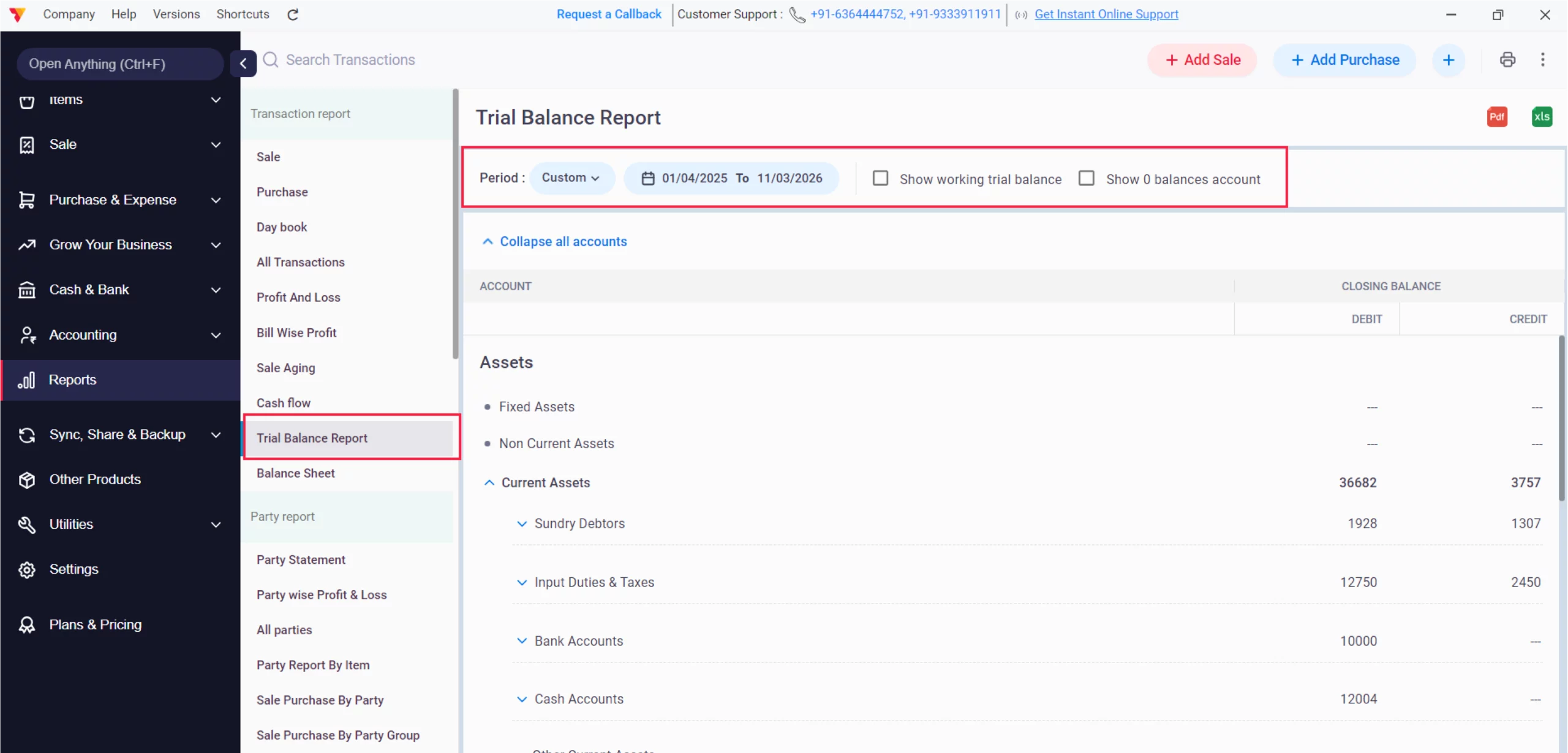 Trial Balance Report