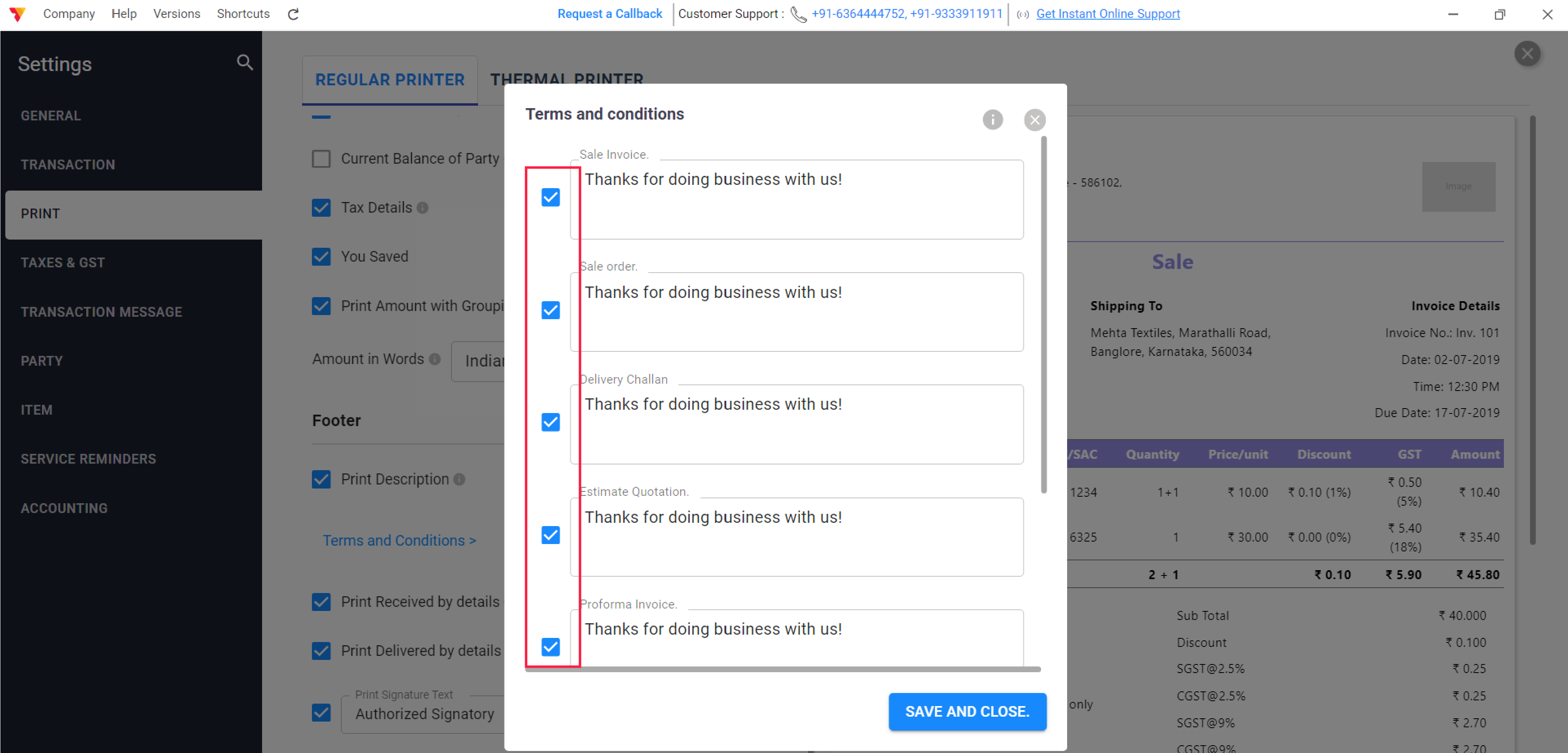 Customize by Transaction Type