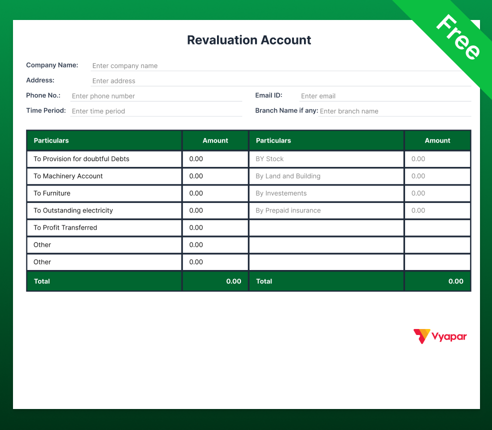 excel format in Revaluation Account 
