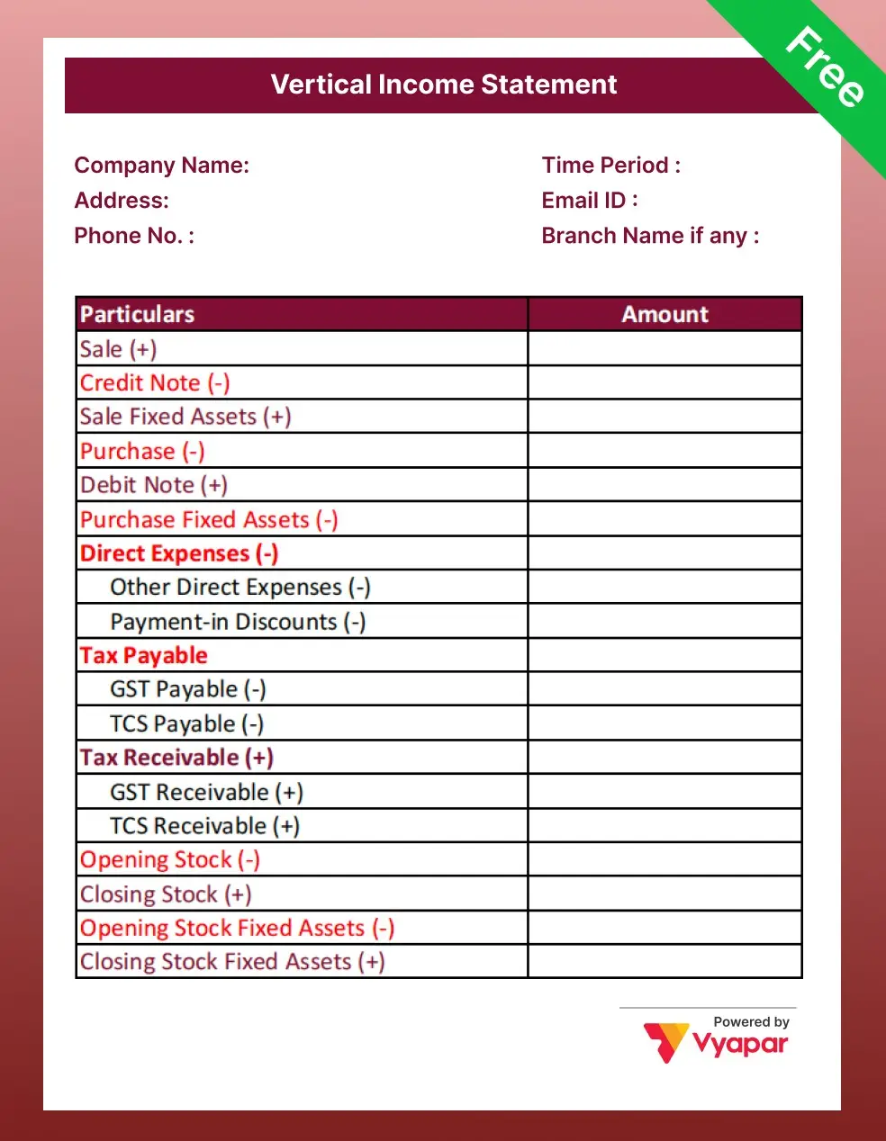 Vertical Income Statement