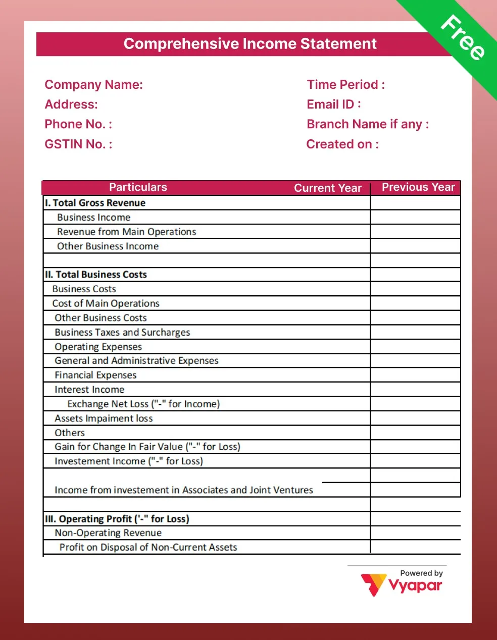 Comprehensive Income Statement in Word
