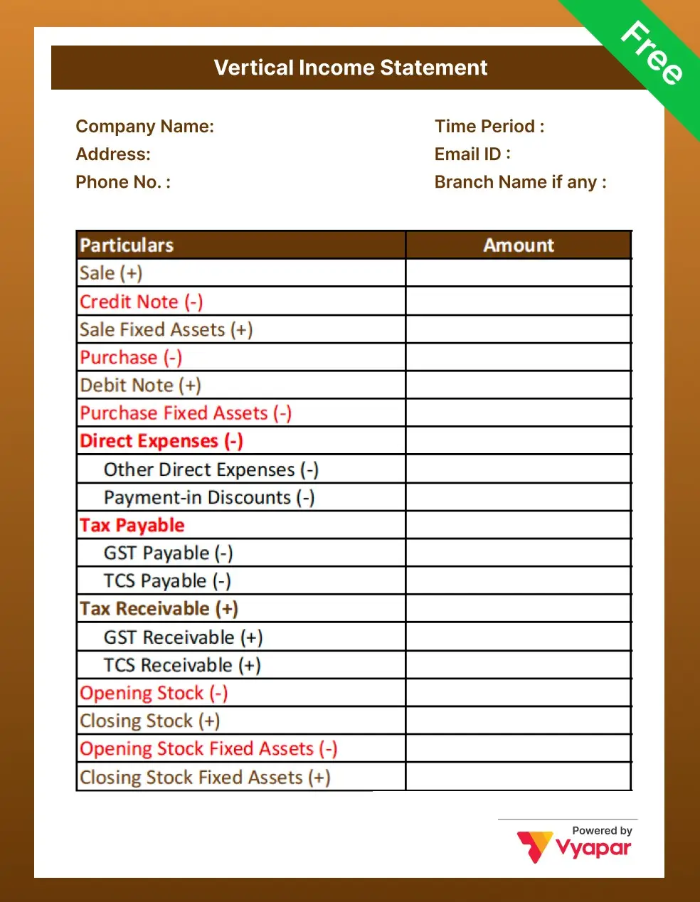 Vertical Form of Income statement