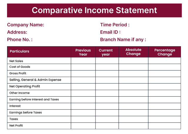 Comparative Income Statement Format in word