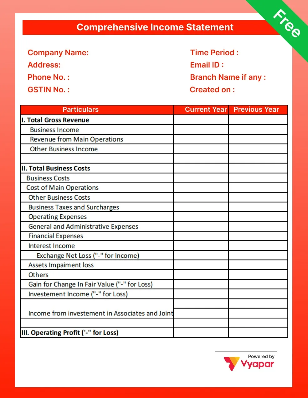 Comprehensive Income Statement Format in Word