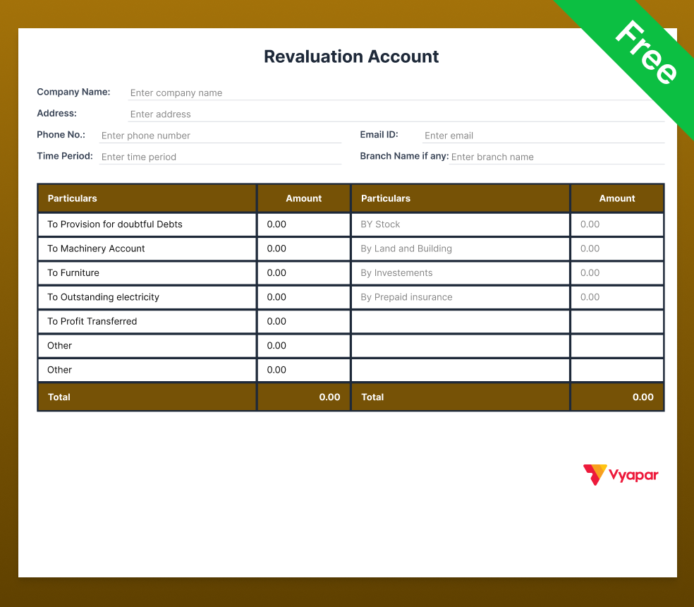 Revaluation Account Format in Excel