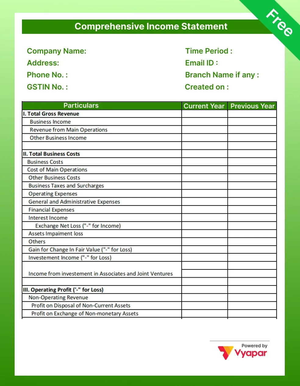 Comprehensive P&L Statement in Excel