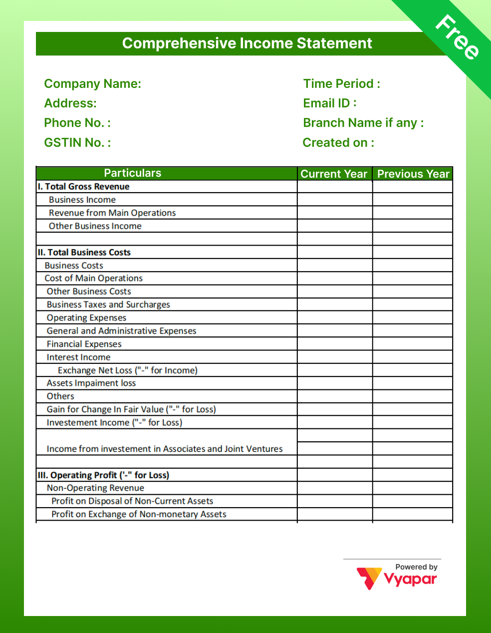 Comprehensive Income format in pdf