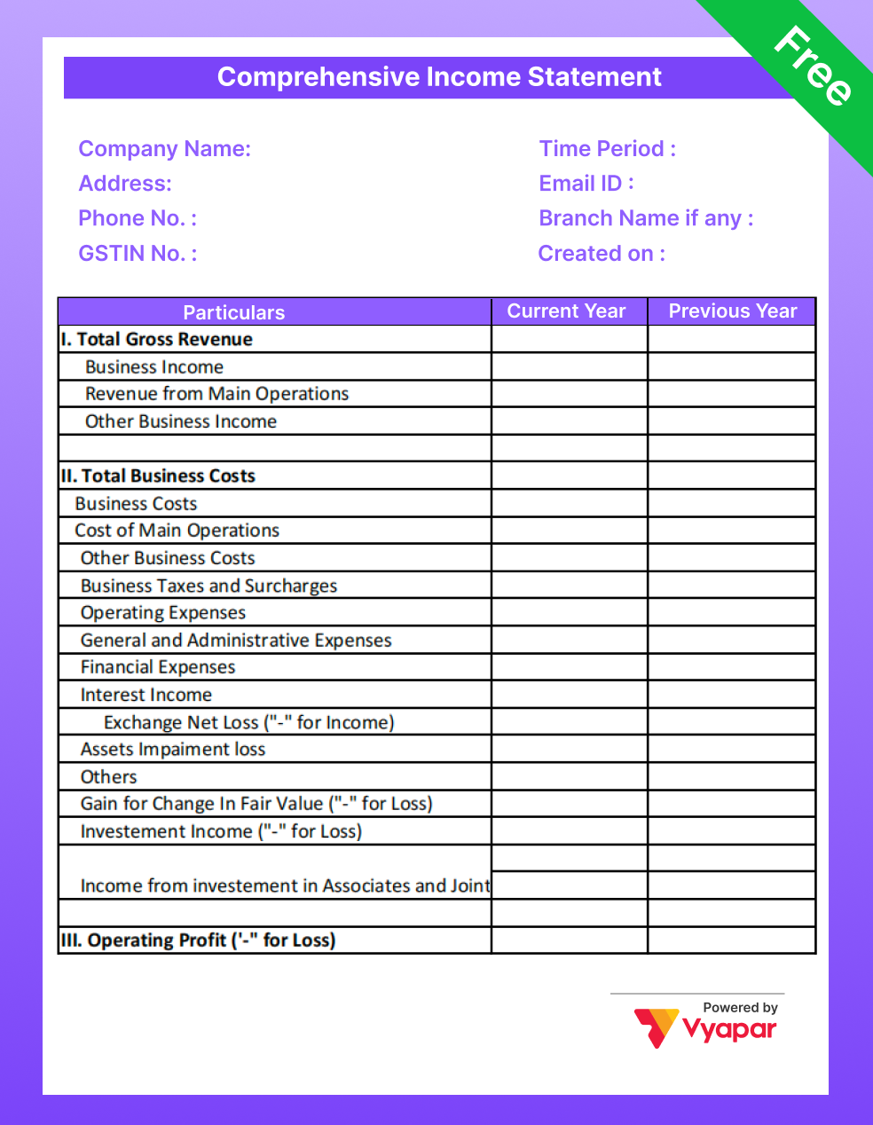 Comprehensive Income format in excel