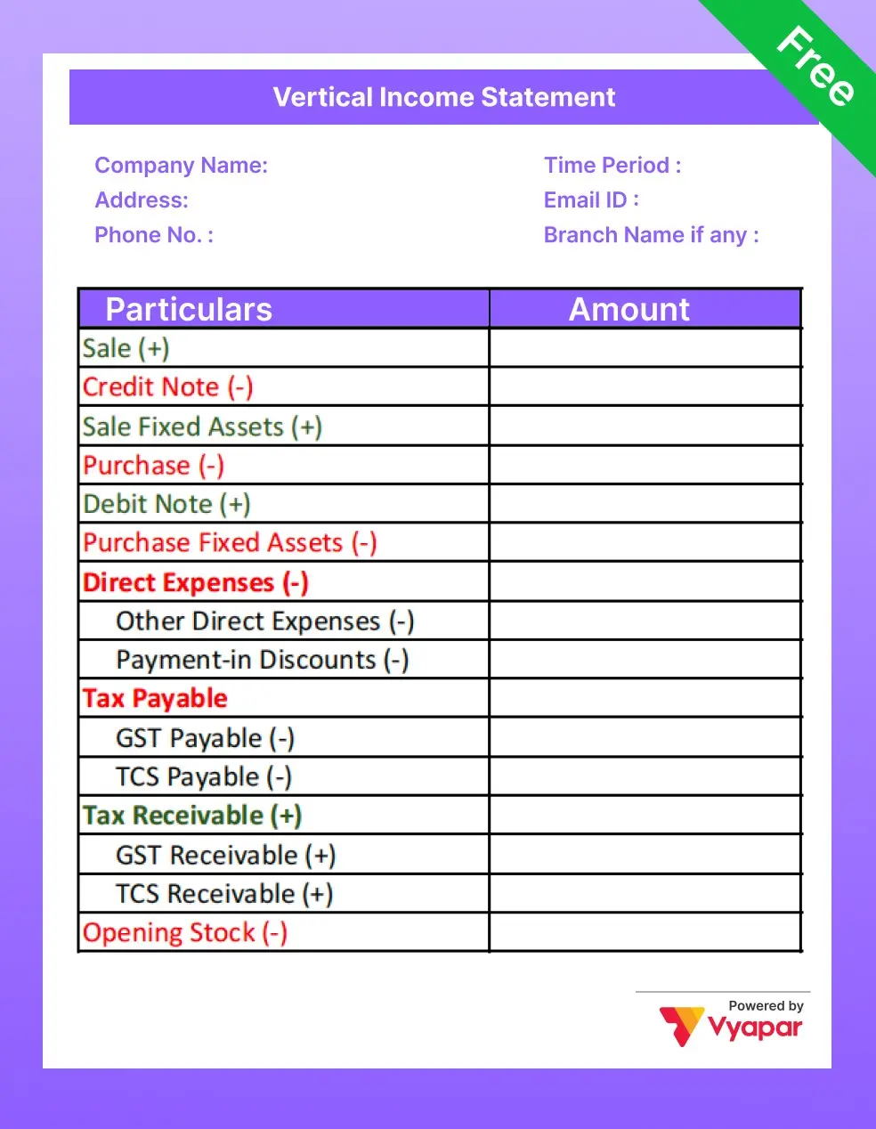 Simple Vertical Income Statement