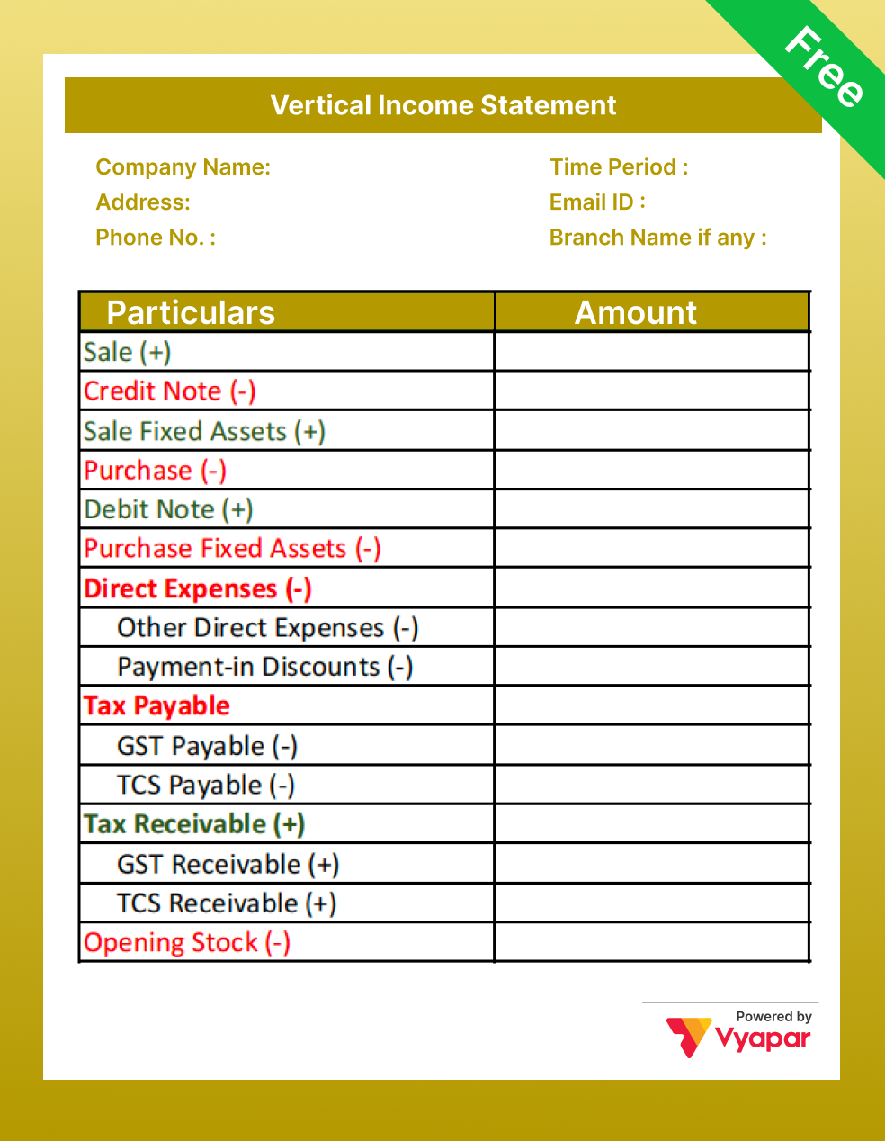 Vertical Income Format in pdf