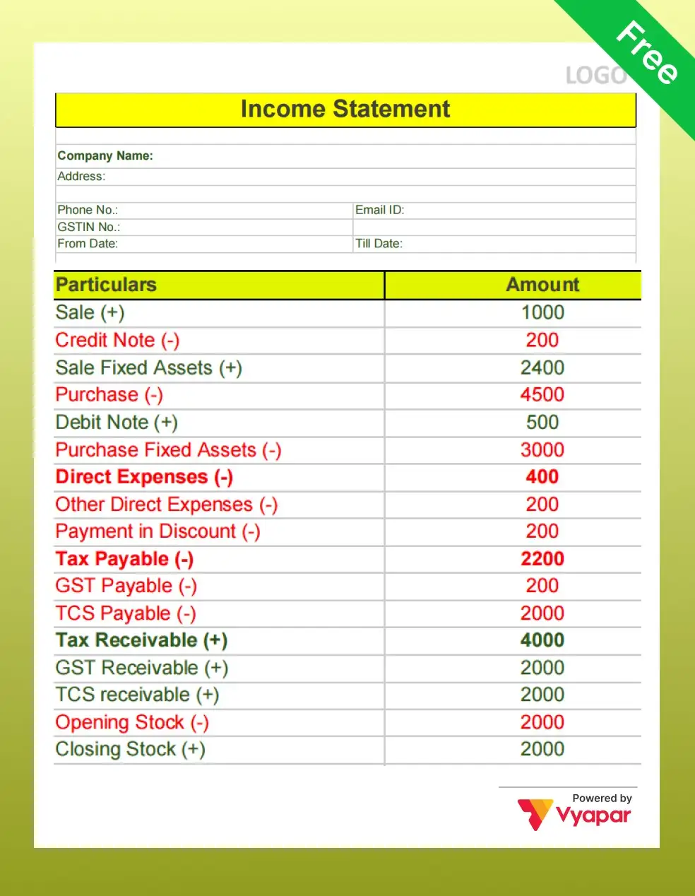 Business Income Statement