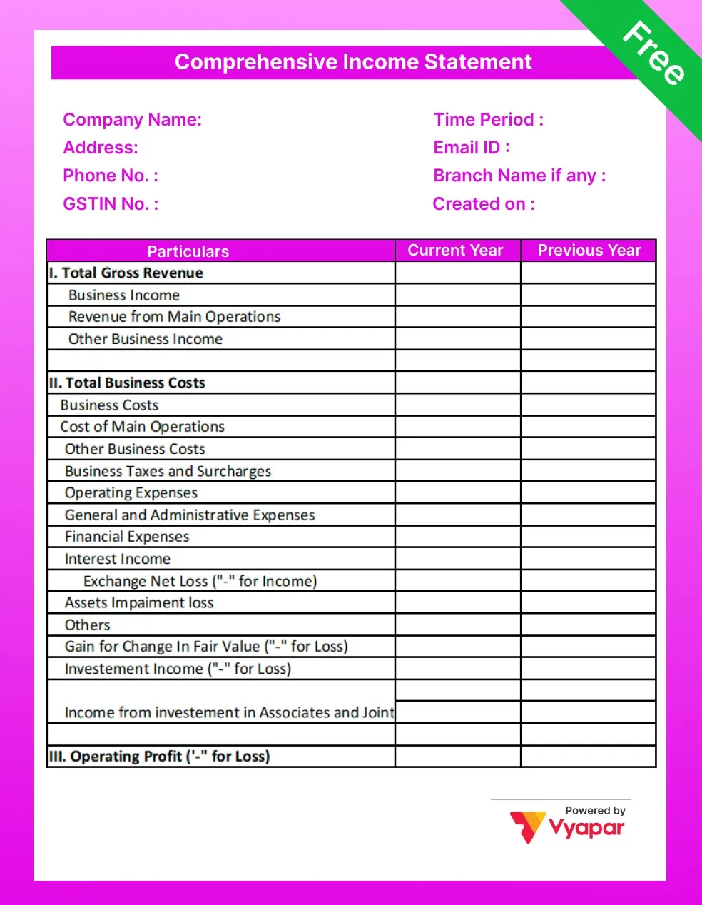 Income Statement with OCI in PDF