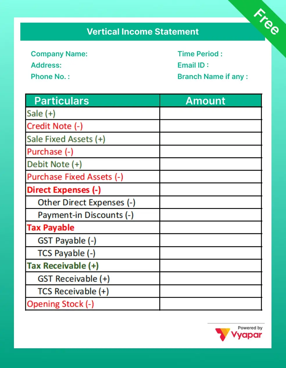 Vertical Format of Income Statement