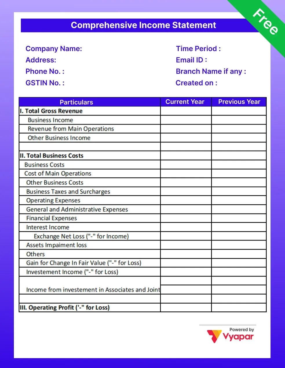 Statement of Total Comprehensive Income in PDF