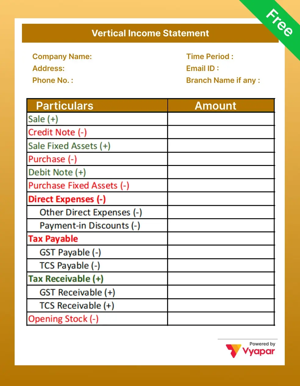 Vertical Income Statement Format