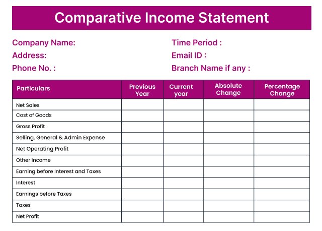 Comparative Income Statement Format in PDF