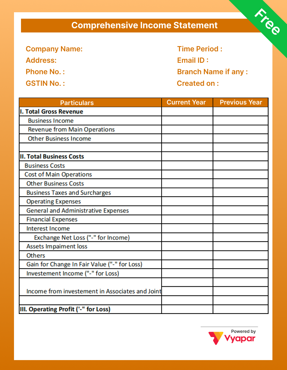 Comprehensive Income format in word