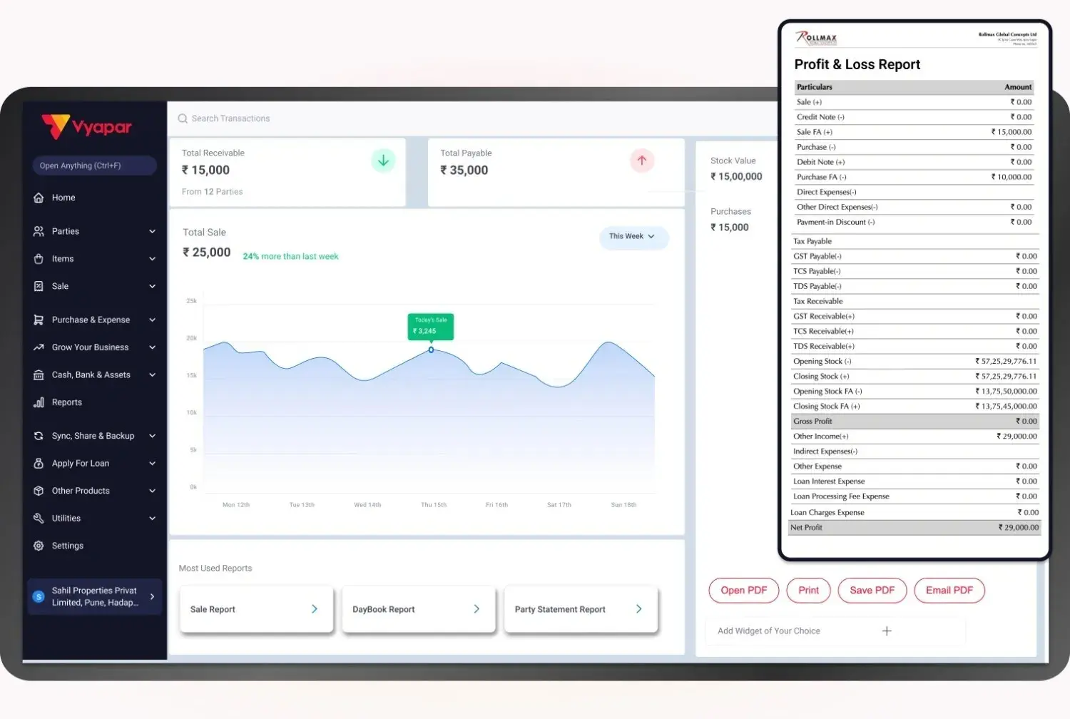 automated accounting dashboard with automated reports (profit & loss report)