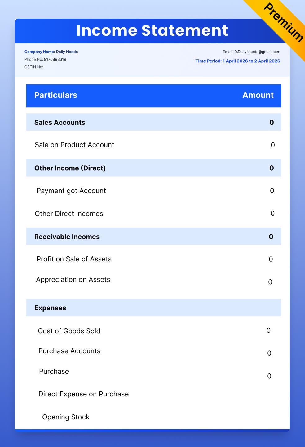 premium Detailed Income Statement