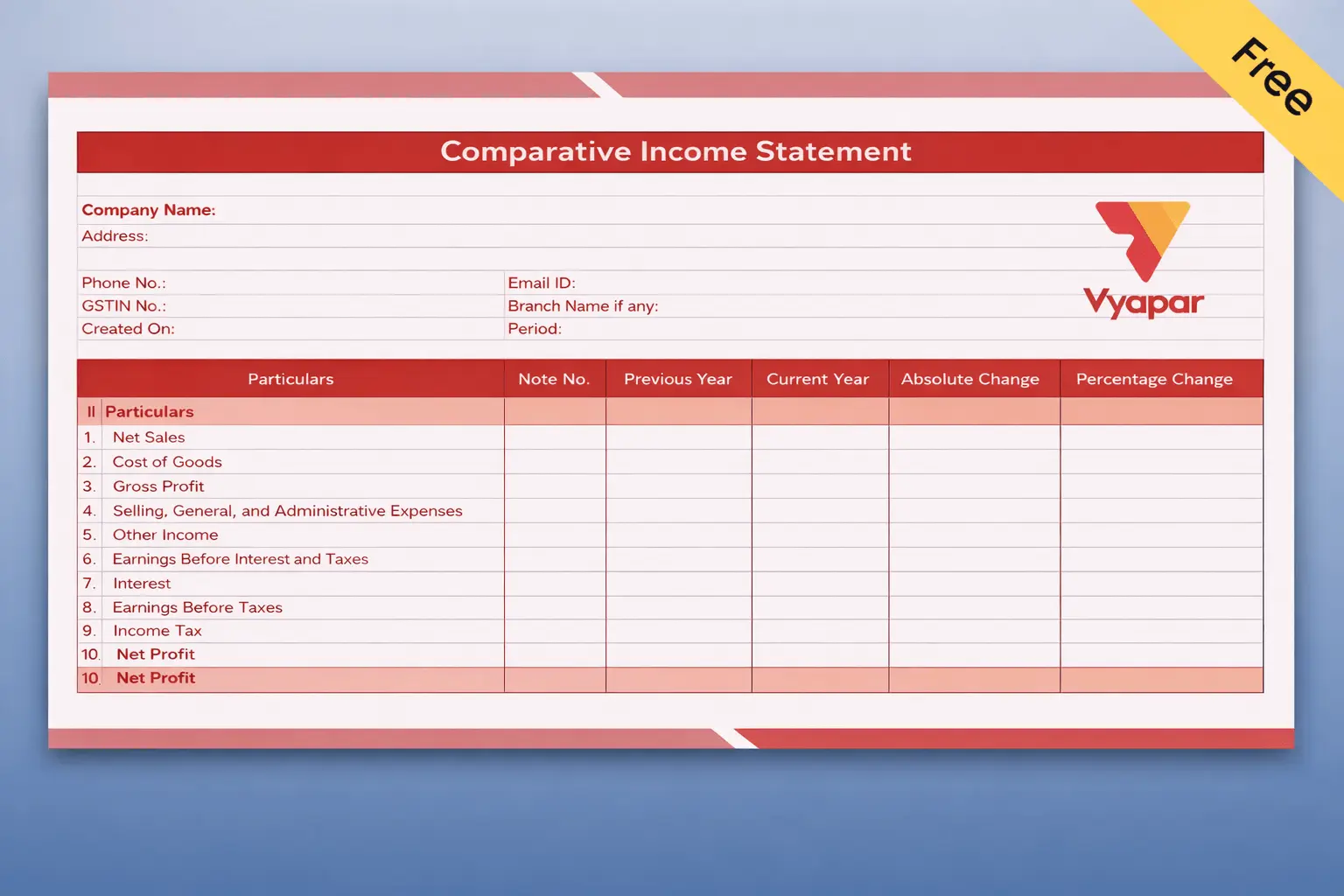 Comparative Income Format in excel