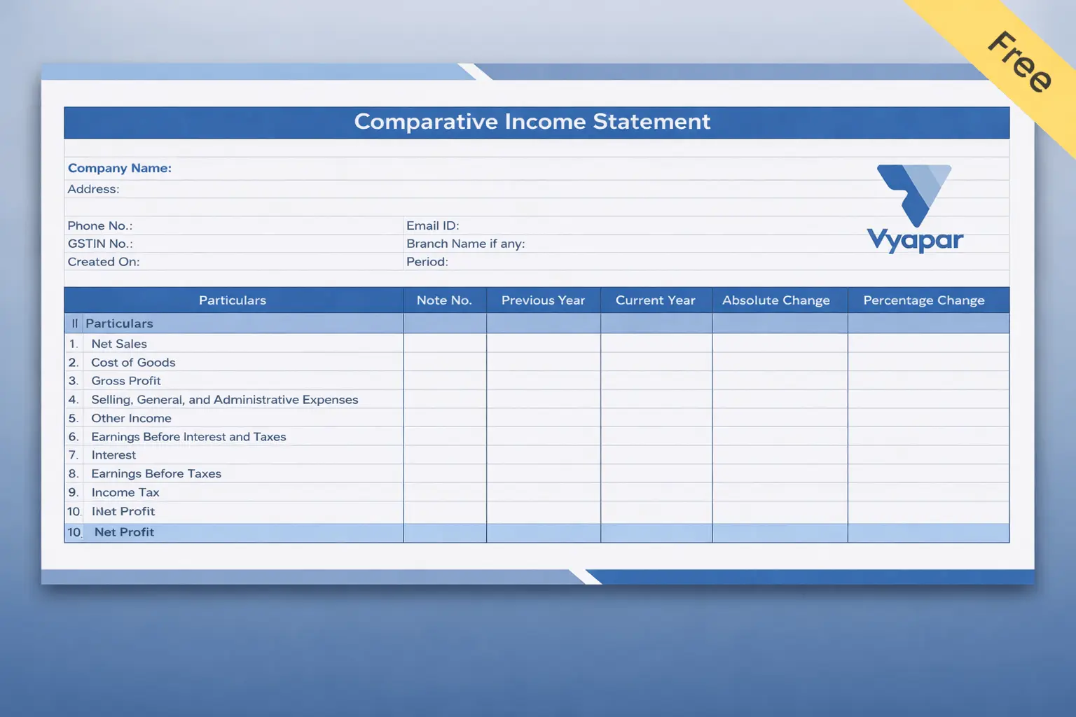Comparative Income Format in pdf