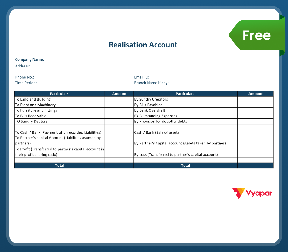 Realisation Account Format in Excel