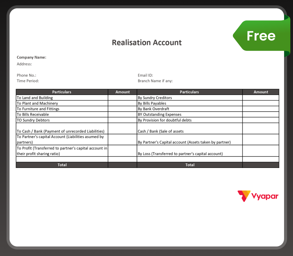 Realisation Account in Excel
