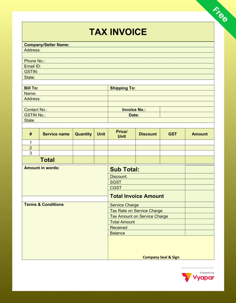 GST Invoice Format in excel