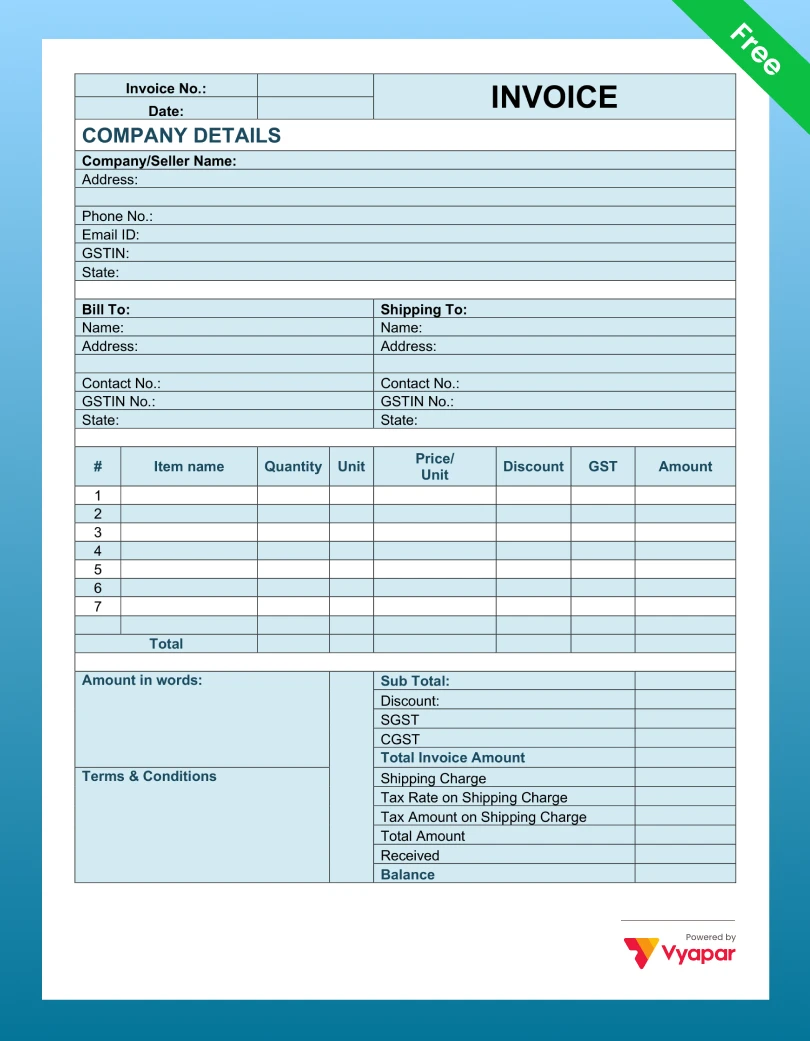 GST Bill Format in Excel