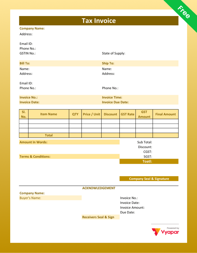 Acknowledgement Template in Excel